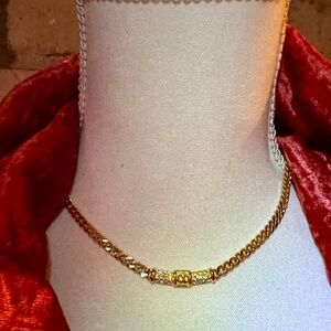 Vintage Christian Dior Gold Tone Rhinestone CD Choker Necklace